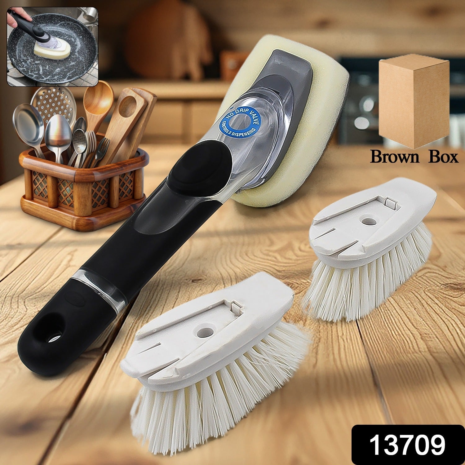 Kitchen Dish Scrubber with Built-in Soap Dispenser Kitchen Dish Scrubber with Built-in Soap Dispenser